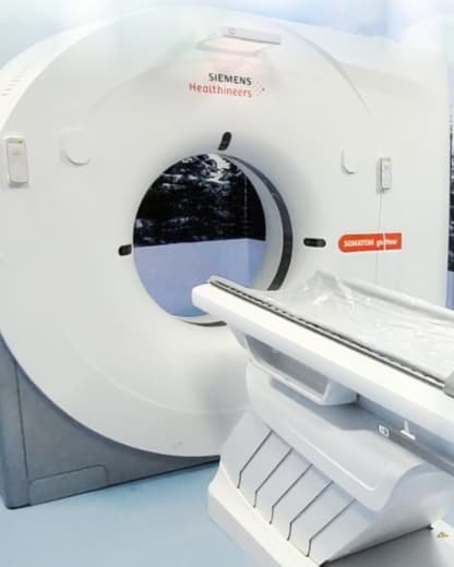 A CT scanner in the radiology unit of a partner hospital